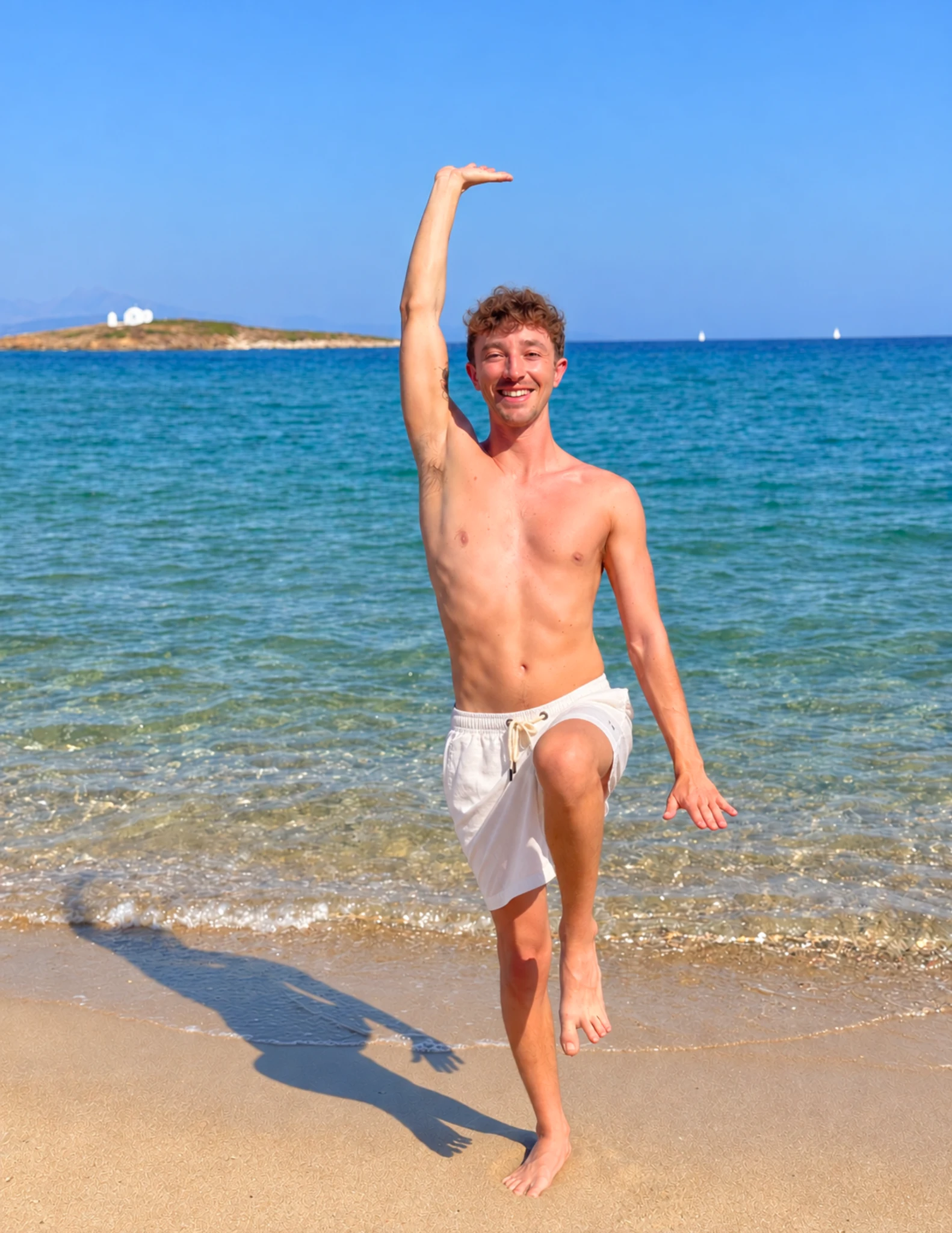 Max reaching towards the sky during a Qigong practice